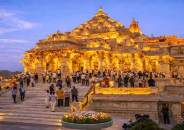 Evening view Ram Mandir Ayodhya in varanasi ayodhya tour package