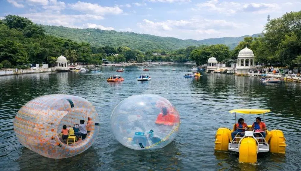 Dudh Talai Lake Udaipur with water zorbing and paddle boats