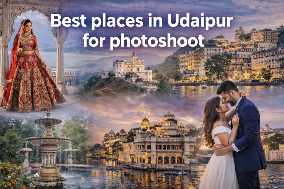 Best places in Udaipur for photoshoot featuring City Palace, Lake Pichola and romantic couple shoot locations