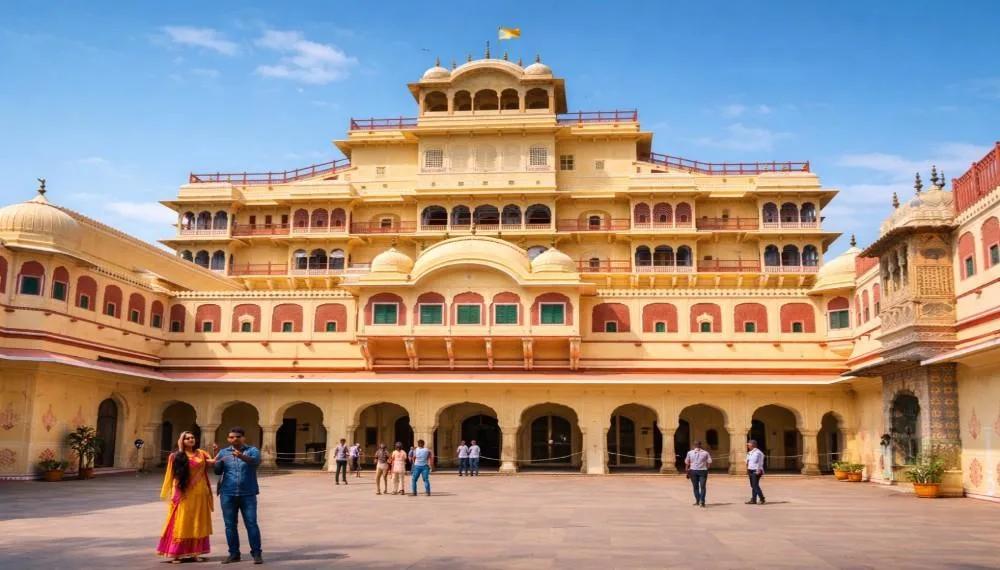 City Palace Jaipur timings view of the main courtyard and royal palace architecture