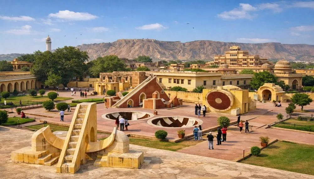 Jantar Mantar Jaipur astronomical observatory with ancient instruments