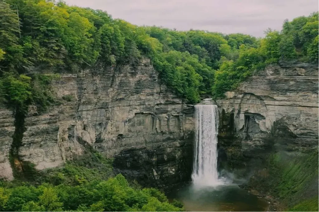 Beautiful waterfall in Finger Lakes Region New York featured in best places to visit in june usa