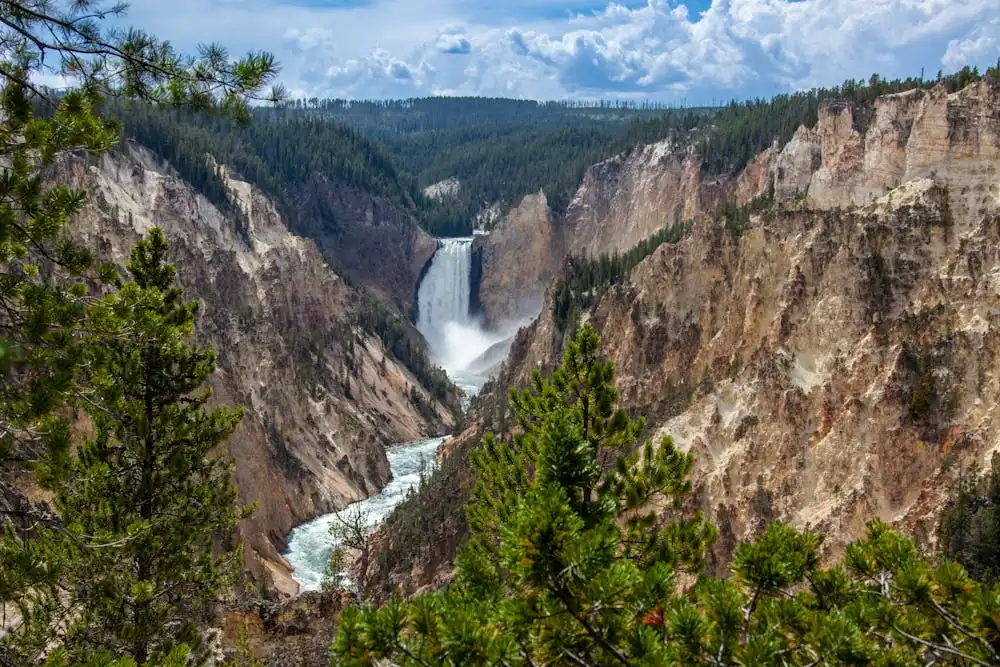 Scenic waterfall view at Yellowstone National Park Wyoming