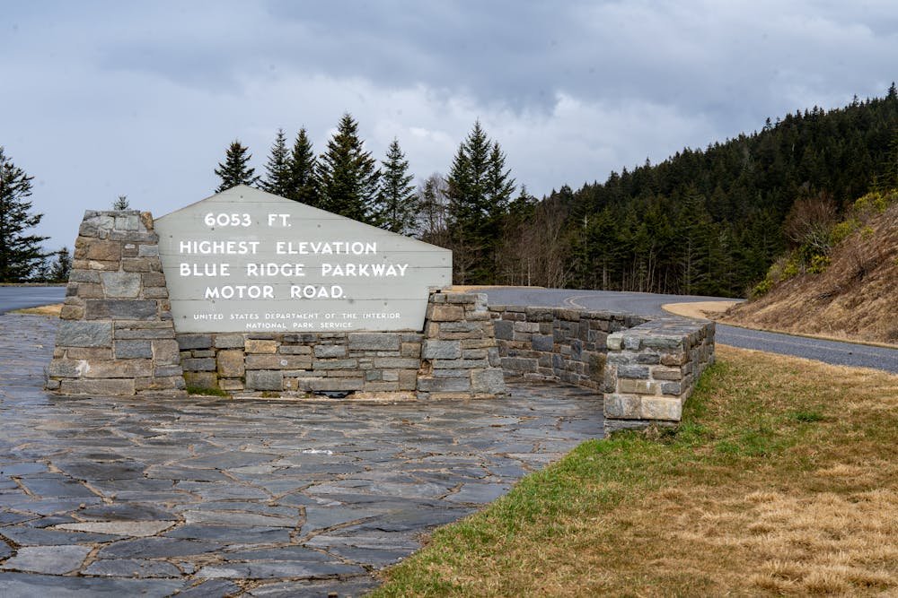 Scenic view of the Blue Ridge Mountains overlook sign, one of the best places to visit in Georgia USA.