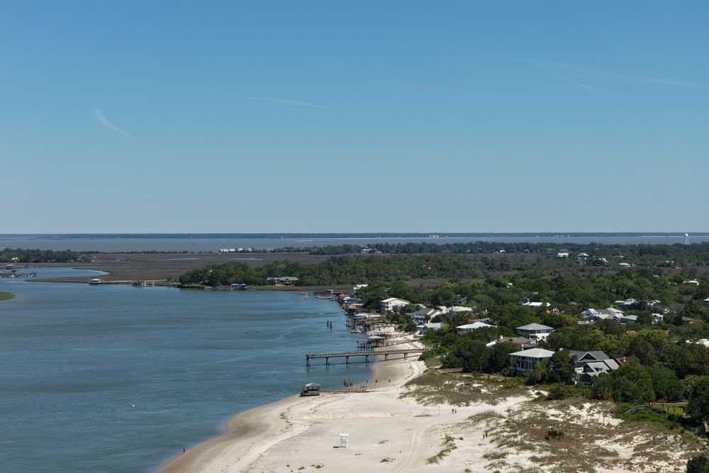 Aerial view of Tybee Island beach and coastline, a top coastal destination among places to visit in Georgia USA.